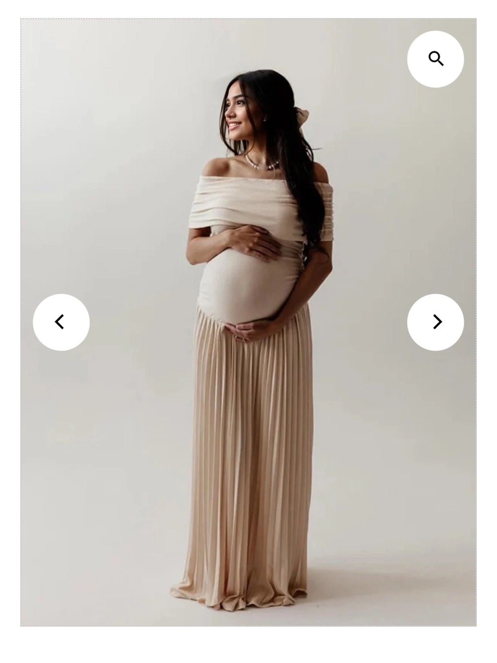 Momyknows Apricot Off Shoulder Ruched Pleated Big Swing Maternity Dress- M - Picture 6 of 9